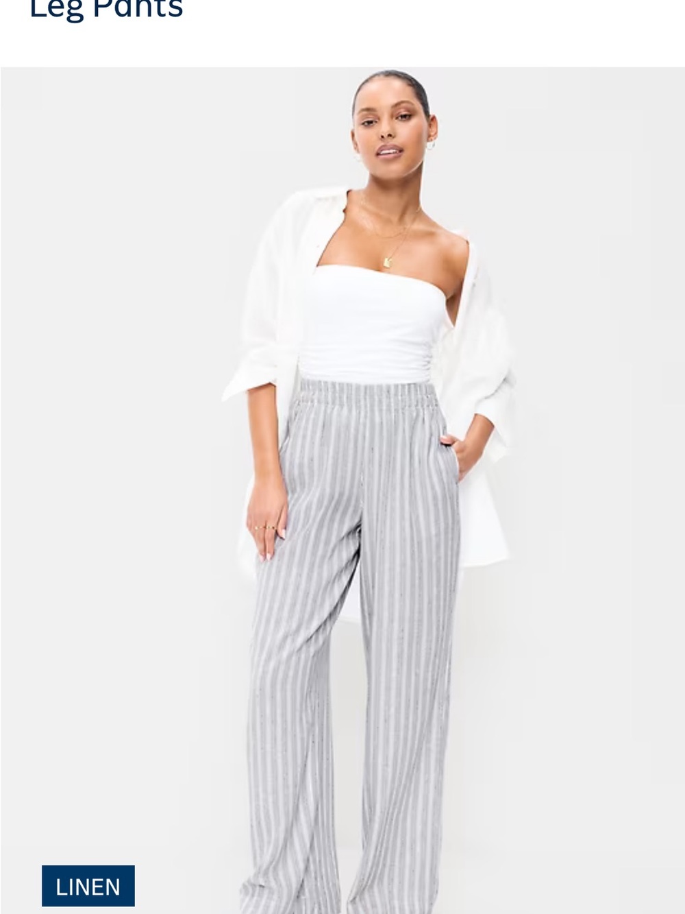 Striped Linen Wide-Leg Pants in Gray